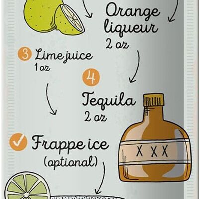 Blechschild Rezept Margarita Recipe orange lime 10x27cm Dekoration