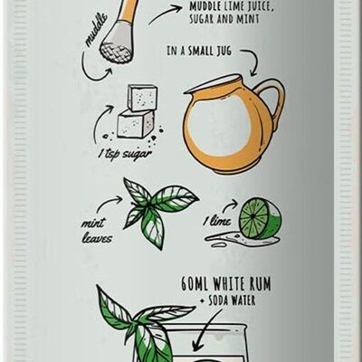 Tin sign recipe Mojito Cocktail Recipe white rum 10x27cm