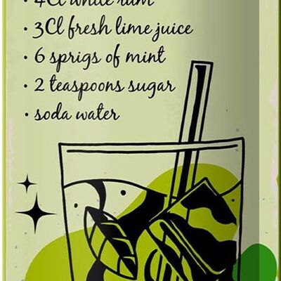 Tin sign recipe Mojito Cocktail Recipe drink 10x27cm decoration