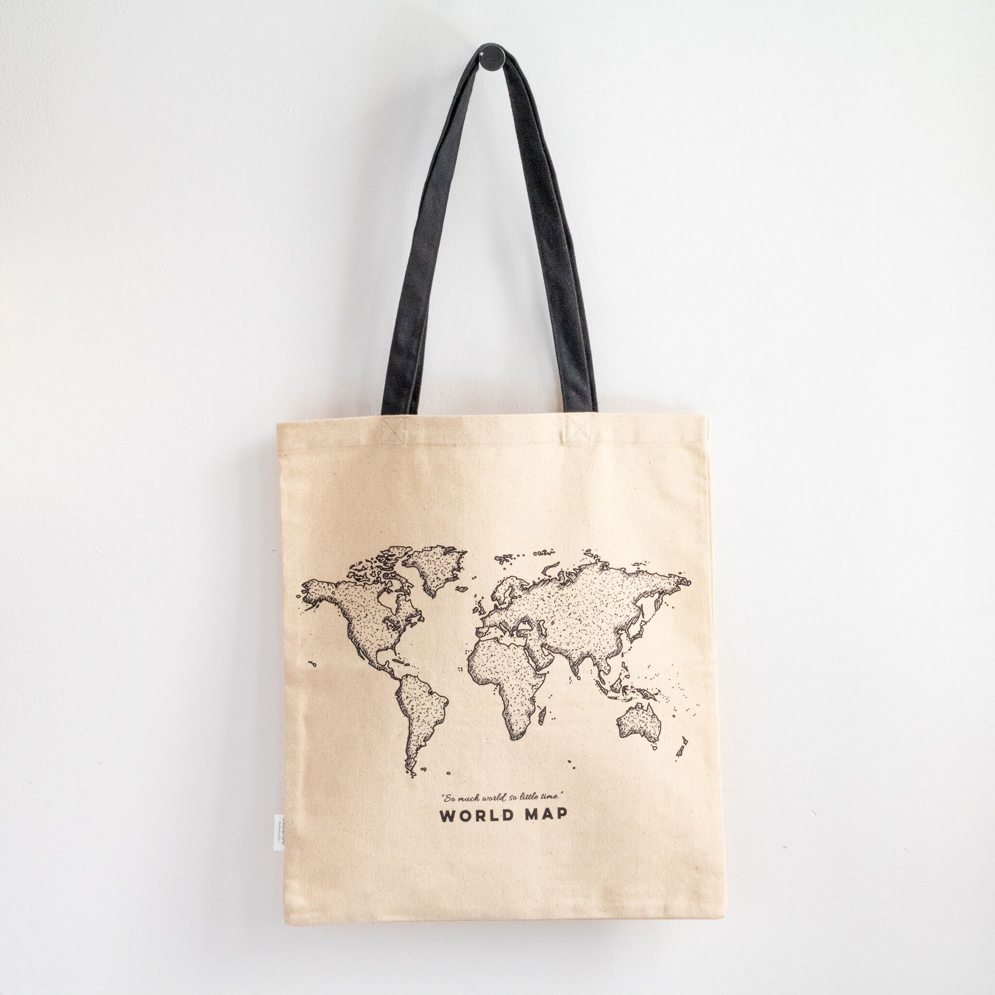 Borsa tote in cotone dorato con mappa del mondo