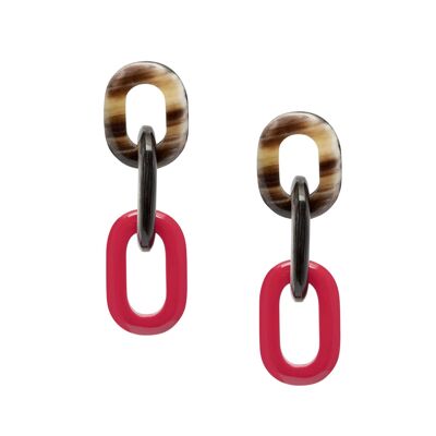 Red and black natural triple link earring