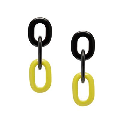 Chartreuse and black triple link earring