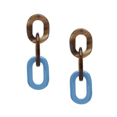 Blue and brown natural triple link earring