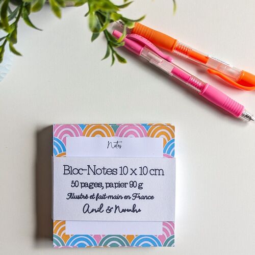 Lot de 2 Bloc-Notes 10x10 cm - Thème rétro - Motif Arcs