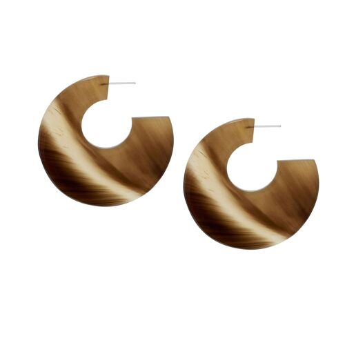 Large flat brown natural hoop earring