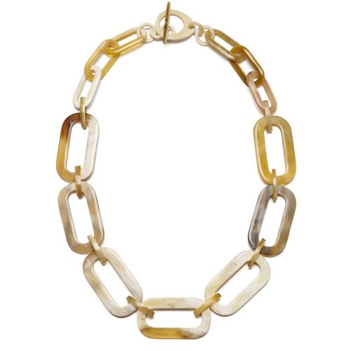 Statement rectangle link horn necklace - White Natural