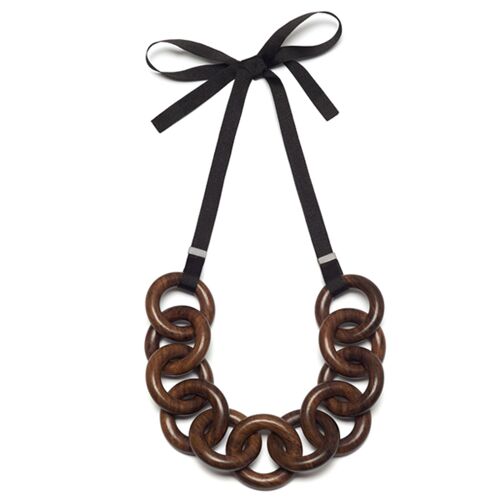 Brown wood chunky Circle link necklace