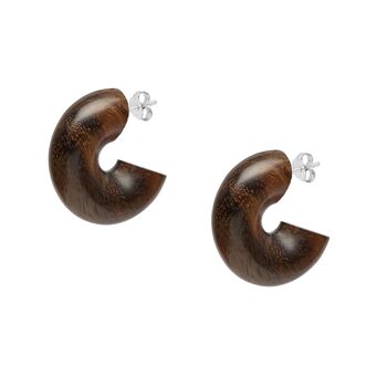 Boucles d'oreilles créoles épaisses en bois marron 2