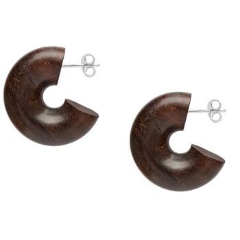 Boucles d'oreilles créoles épaisses en bois marron 3