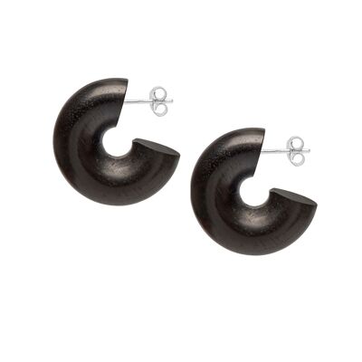 Black Wood chunky Hoop Earrings
