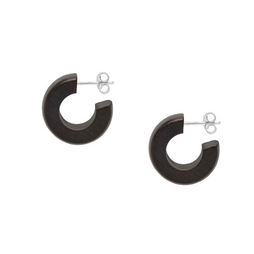 Black wood small rounded huggie hoop earring