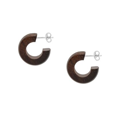 Petite boucle d'oreille créole arrondie en bois marron