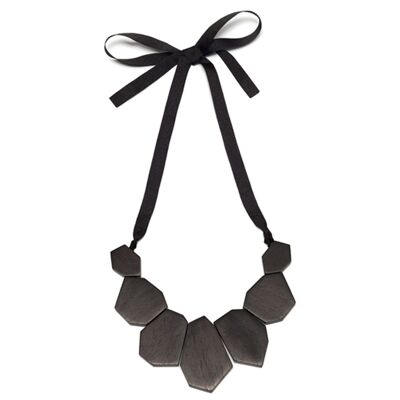 Black wood Flat shaped Ribbon Necklace