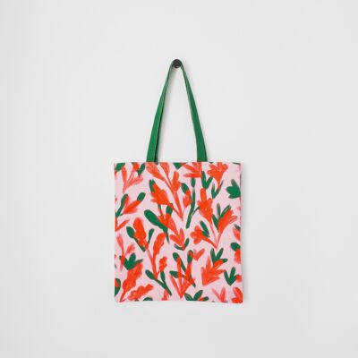 Rosa und grüne Blumen-Einkaufstasche