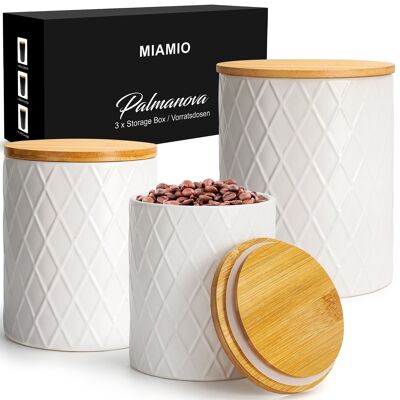 Set of 3 ceramic storage jars with wooden lids - Palmanova collection
