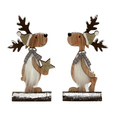 Deer On Piece Of Christmas Wood H24 Cm