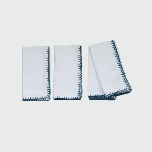 Solid Napkin with Blue Hem Stitch, Set of 4