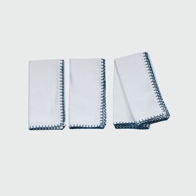 Solid Napkin with Blue Hem Stitch, Set of 4