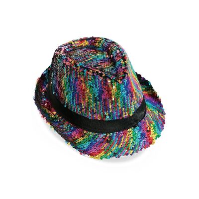 Disfraz de sombrero de lentejuelas arcoíris para adulto