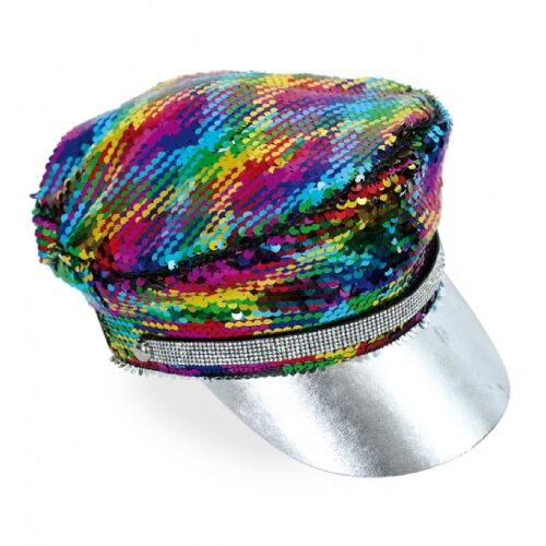 Casquette Militaire À Sequins Arc-en-Ciel 58 Cm Déguisement