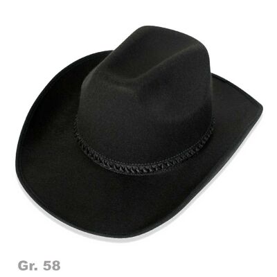 Cowboy Hat Black Braid Adult 58 Cm Fancy Dress