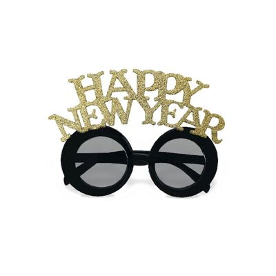 Vestito operato da occhiali glitterati per felice anno nuovo
