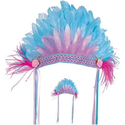 Disfraz de tocado de plumas azul/rosa