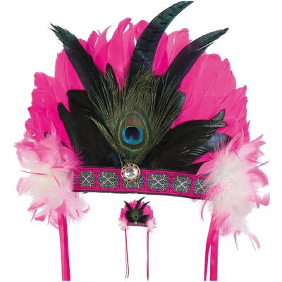 Disfraz de tocado de plumas rosa/negro