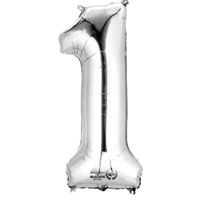 Aluminiumballon Mini Zahl „1“ Silber A05