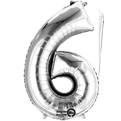 Aluminiumfolienballon Mini Zahl „6“ Silber A05