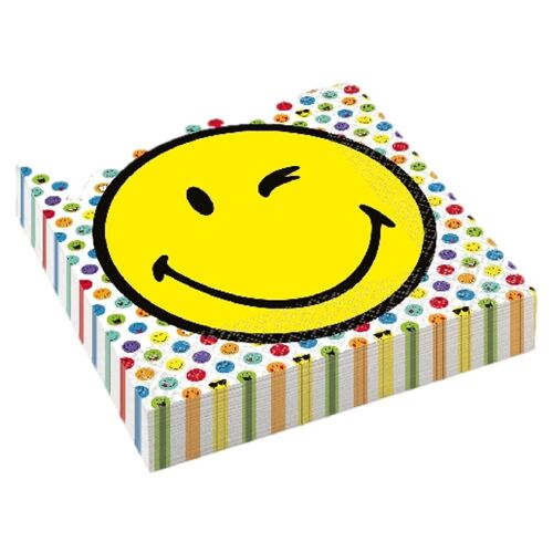 16 Serviettes De Table Smiley World Anniversaire