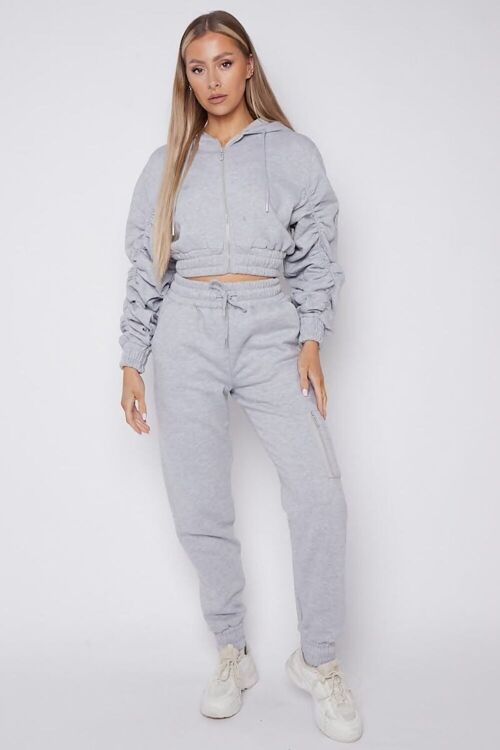 RUCHED CROPPED HOODIE JOGGER LOUNGEWEAR SET-1768