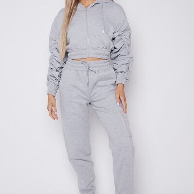 RUCHED CROPPED HOODIE JOGGER LOUNGEWEAR SET-1768