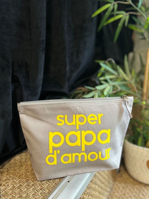 Trousse de toilette Grise Super papa d'amour - Collection fête des pères