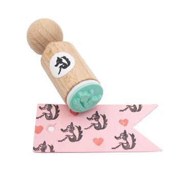 Mini Tampon Loup Assis - Caoutchouc Vert Menthe sur Manche en Hêtre - Idéal pour l'Artisanat et le Scrapbooking 6