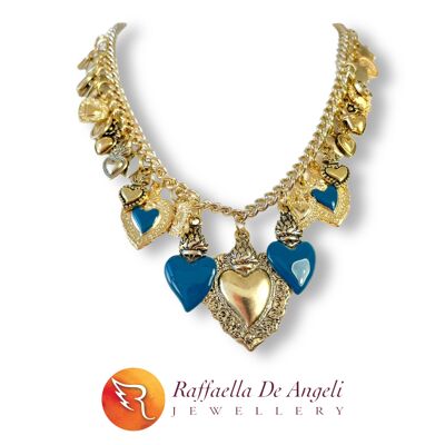 Teal blue Sacred Heart necklace