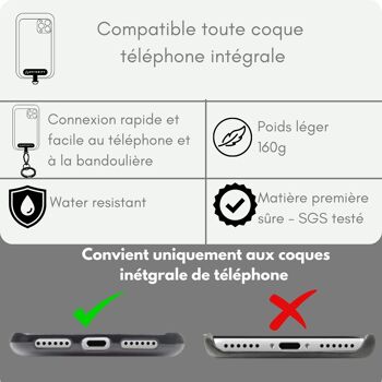 Lanière Téléphone Portable Universelle Décorative - Noir 5