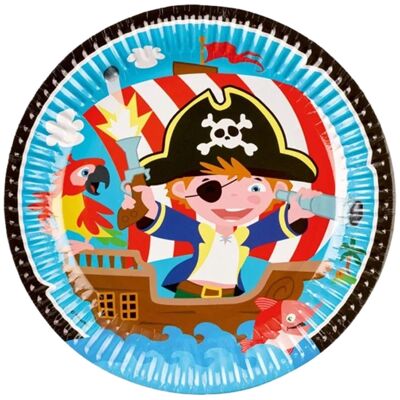 8 Piatti Rotondi Di Carta Compleanno Pirata 23 Cm