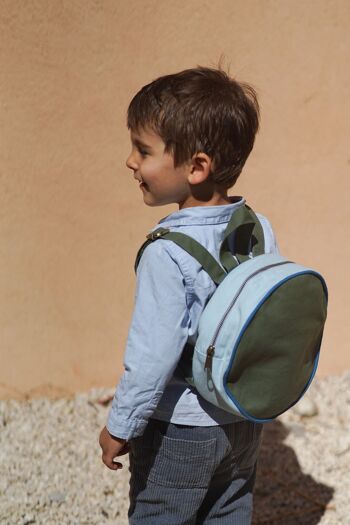 SAC A DOS ENFANT ROND BLEU CIEL / VERT OLIVE 1