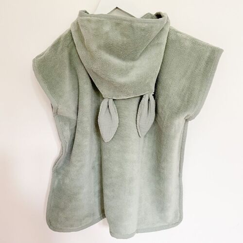 PONCHO DE BAIN, plage et piscine oreilles lapin éponge bambou - Vert de gris