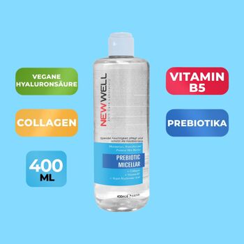 Eau micellaire nettoyante hydratante avec prébiotiques, vitamine B5, collagène, acide hyaluronique pour un nettoyage nourrissant et en profondeur du visage 3