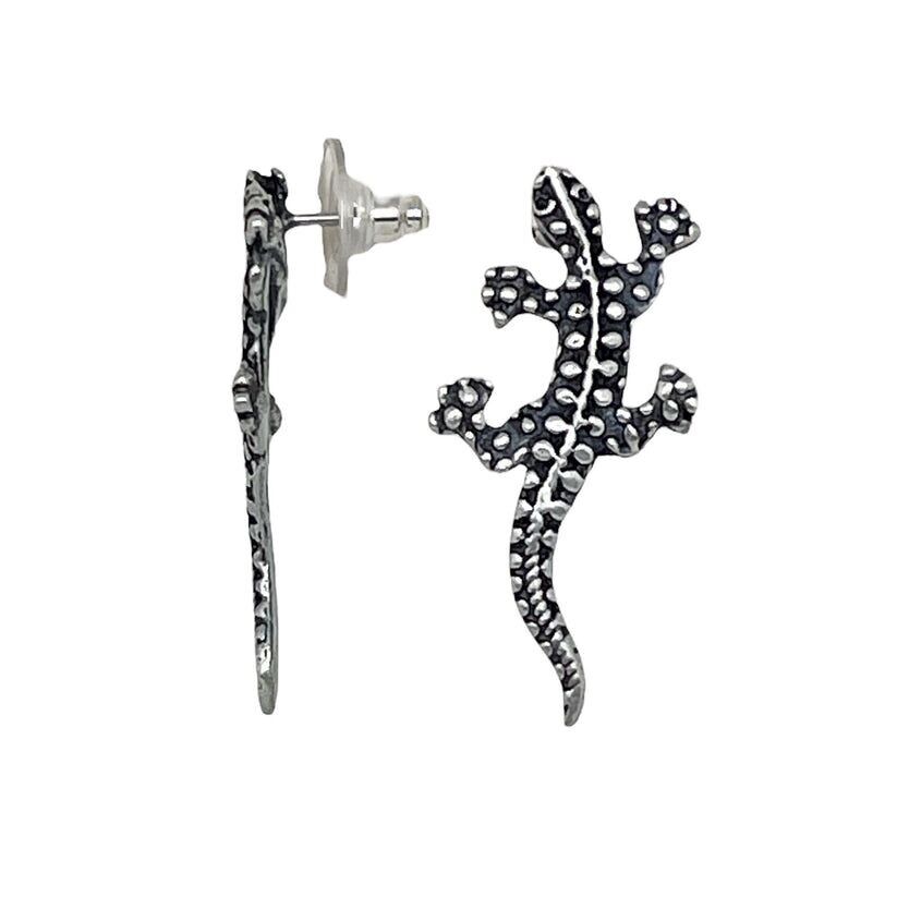 orecchino salamandra a pressione in argento invecchiato