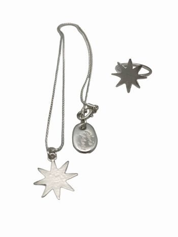 Pendentif étoile et bague en laiton et zamak plaqué argent sterling. 40 cm T-14 4