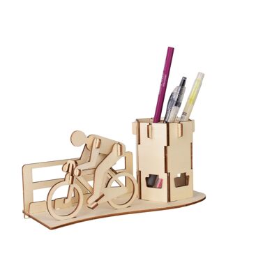 Kit de construcción Puzzle 3D Caja de bolígrafos Rueda de carreras de madera