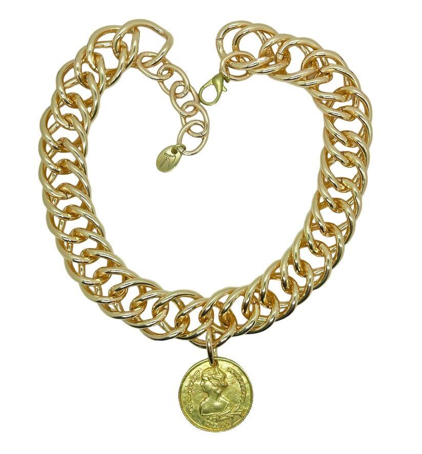 Collana dorata a doppia maglia larga con moneta