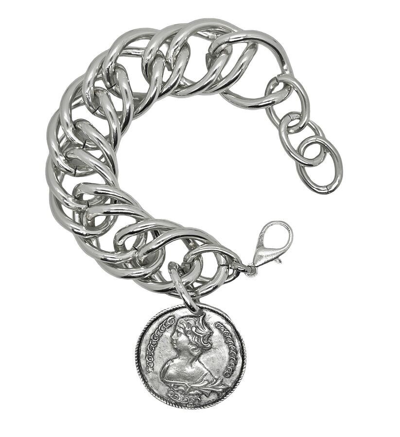 Bracciale in argento a doppia maglia grande con moneta