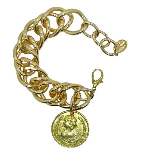 Pulsera Dorado eslabón grande doble con moneda