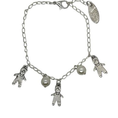 Pulsera perlas y charms niños en plata chapado