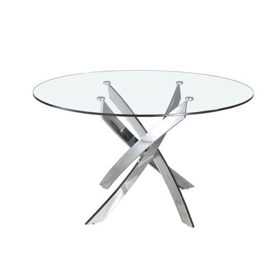 Round tempered glass and chrome steel dining table Mod. 1061