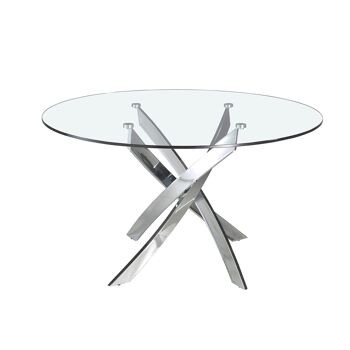 Table à manger ronde en verre trempé et acier chromé Mod. 1061 1